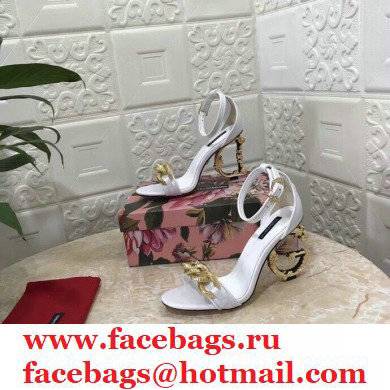 Dolce  &  Gabbana Heel 10.5cm Leather Chain Sandals White with Baroque D & G Heel 2021